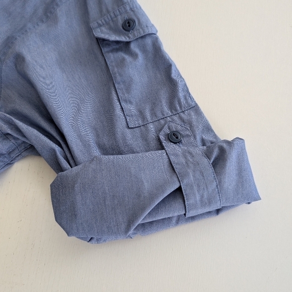 Land's End Long Sleeve Button Up Fishing Shirt Mens Medium 15-15.5 Blue Go Fish - Picture 5 of 10